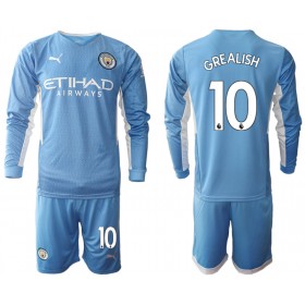 Koszulka Manchester City Jack Grealish 10 Dziecięcy Domowe Stroje Piłkarskie 2021/22 Długi Rękaw